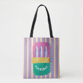 Retro Sardineblik Illustratie Gestreept Tote Bag (Voorkant)
