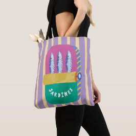 Retro Sardineblik Illustratie Gestreept Tote Bag