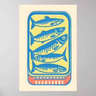 Retro Sardineblik Pop Art Print Minimalistische Vo