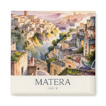 Retro Sassi di Matera Italië Reis Waterverf Stad