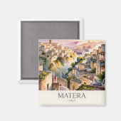 Retro Sassi di Matera Italy Travel Watercolor City Magneet (Voorkant / Achterkant)