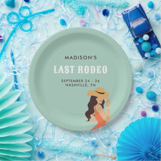 Retro Sassy Laatste Rodeo Roze Groene Bachelorette Papieren Bordje (Feest)