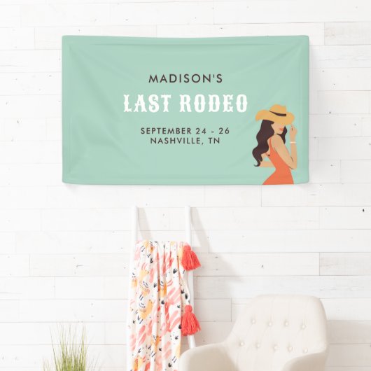 Retro Sassy Laatste Rodeo Roze Groene Bachelorette Spandoek (Insitu)
