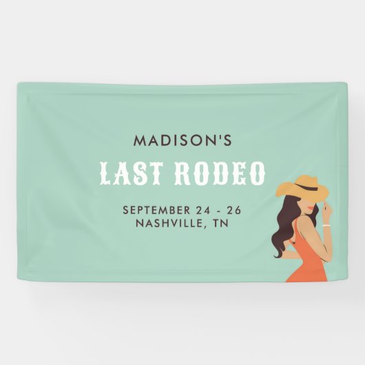 Retro Sassy Laatste Rodeo Roze Groene Bachelorette Spandoek (Horizontaal)