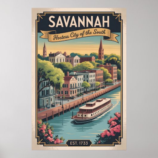 Retro Savannah Georgia Reizen Poster (Voorkant)
