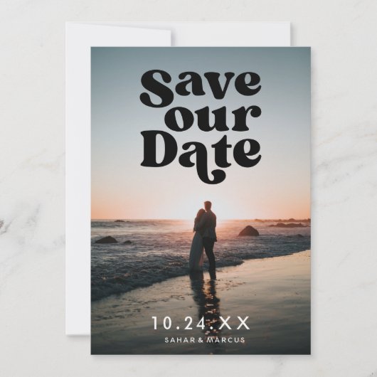 Retro Save our Date Black Photo Card Feestdagenkaart (Voorkant)