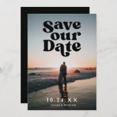 Retro Save our Date Black Photo Card Feestdagenkaart (Voorkant / Achterkant)