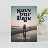 Retro Save our Date Black Photo Card Feestdagenkaart (Staand voorkant)