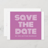 Retro Save the Date Briefkaart, Fuchsia Aankondigingskaart (Voorkant / Achterkant)