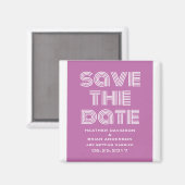 Retro Save the Date Magnet, Fuchsia Magneet (Voorkant / Achterkant)