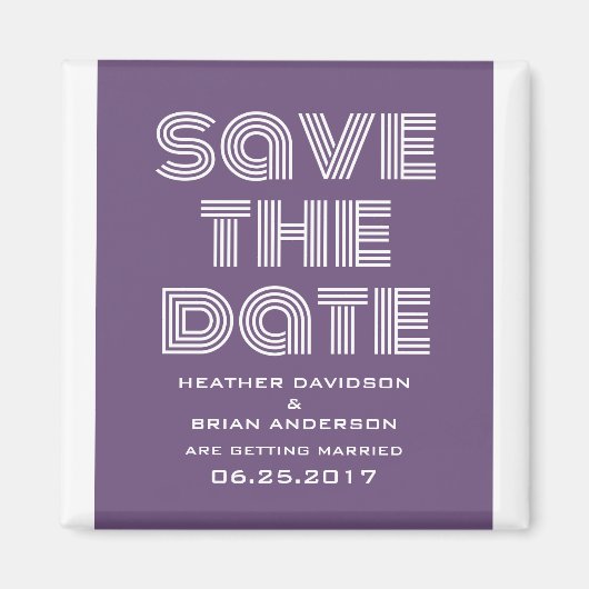 Retro Save the Date Magnet, Paars Magneet (Voorkant)