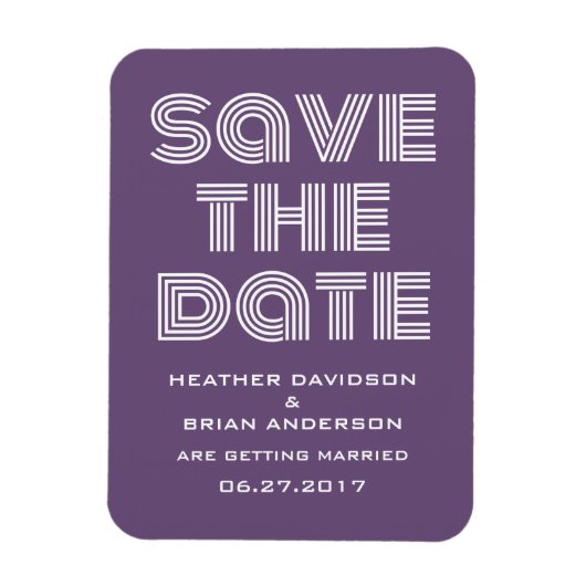 Retro Save the Date Magnet, Paars Magneet (Verticaal)