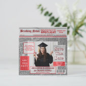 Retro Save The Date Tijdschrift Krant Afstuderen Aankondiging (Staand voorkant)