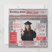 Retro Save The Date Tijdschrift Krant Afstuderen Aankondiging (Voorkant)