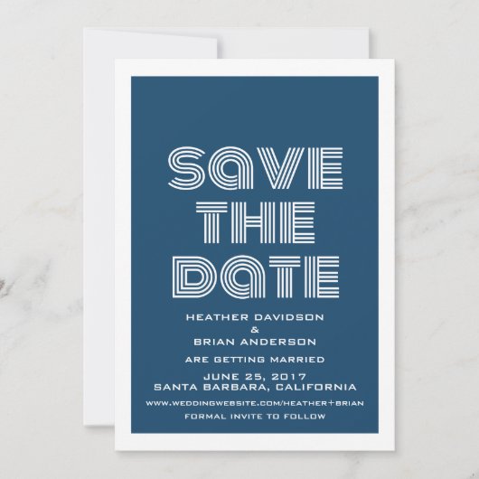 Retro Save the Date Uitnodiging, Blauw Kaart (Voorkant)