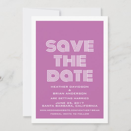 Retro Save the Date-uitnodiging, Fuchsia Kaart (Voorkant)