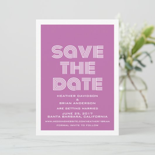 Retro Save the Date-uitnodiging, Fuchsia Kaart (Staand voorkant)