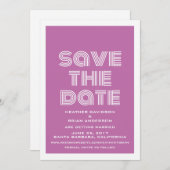 Retro Save the Date-uitnodiging, Fuchsia Kaart (Voorkant / Achterkant)