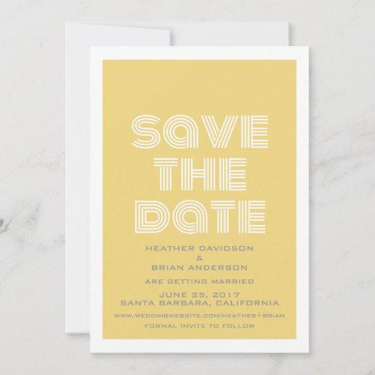 Retro Save the Date uitnodiging, Geel Kaart (Voorkant)