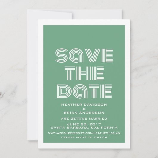 Retro Save the Date Uitnodiging, Groen Kaart (Voorkant)