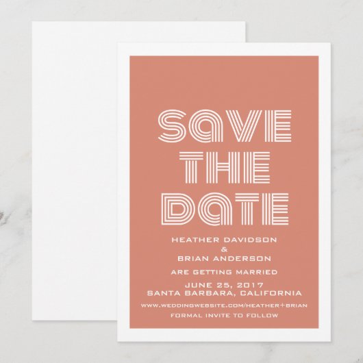 Retro Save the Date Uitnodiging, Oranje (Voorkant / Achterkant)