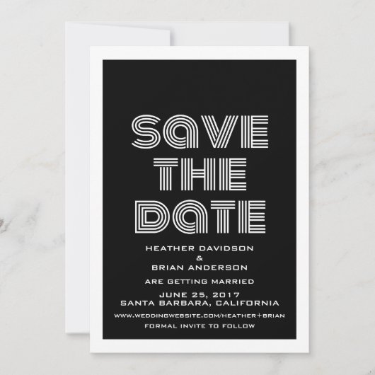 Retro Save the Date-uitnodiging, Zwart Kaart (Voorkant)