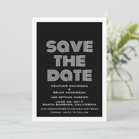 Retro Save the Date-uitnodiging, Zwart Kaart (Staand voorkant)