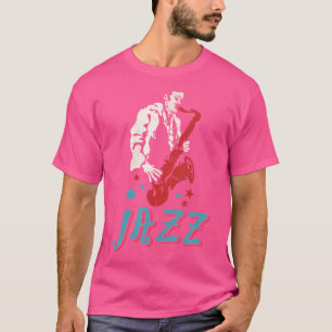 Retro saxofonist en jazzmuzikant sterren t-shirt