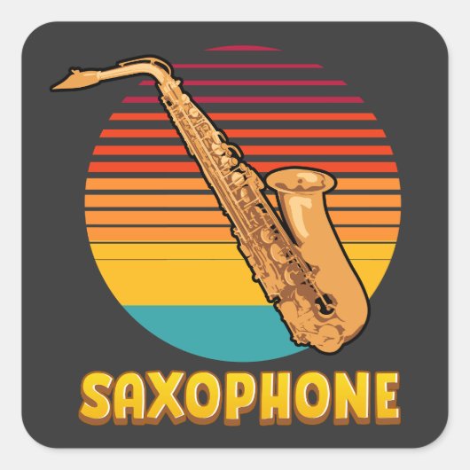 Retro Saxophone Vierkante Sticker (Voorkant)