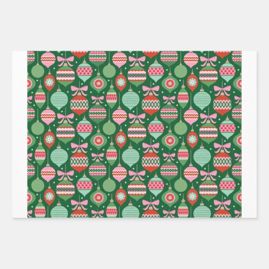 Retro Scandi Christmas Ornaments - Green Red Pink Inpakpapier Vel (Voorkant)
