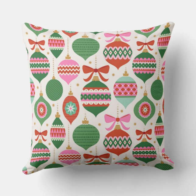 Retro Scandi Christmas Ornaments - Green Red White Kussen (Achterkant)