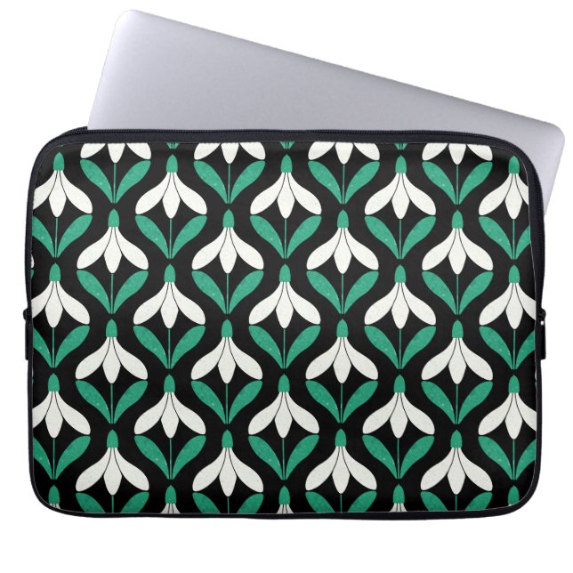 Retro Scandi Mid Century Modern Sneeuwdruppelpatro Laptop Sleeve (Voorkant)