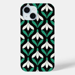 Retro Scandi Mid Century Modern Sneeuwklokje patro iPhone 15 Case