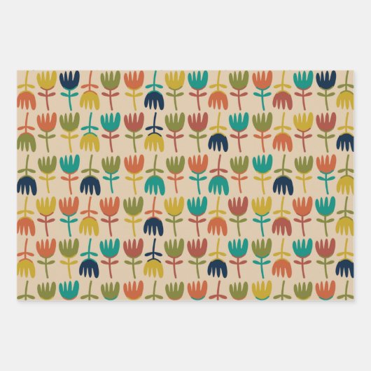 Retro Scandi Tulips in Mideeuw Moderne kleuren Inpakpapier Vel (Voorkant 2)