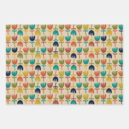 Retro Scandi Tulips in Mideeuw Moderne kleuren Inpakpapier Vel