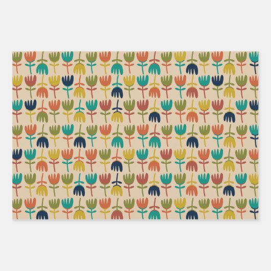 Retro Scandi Tulips in Mideeuw Moderne kleuren Inpakpapier Vel (Voorkant)