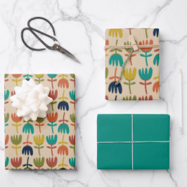 Retro Scandi Tulips in Mideeuw Moderne kleuren Inpakpapier Vel