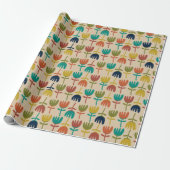 Retro Scandi Tulips Mideeuwse Floral Pattern Cadeaupapier (Uitgerold)