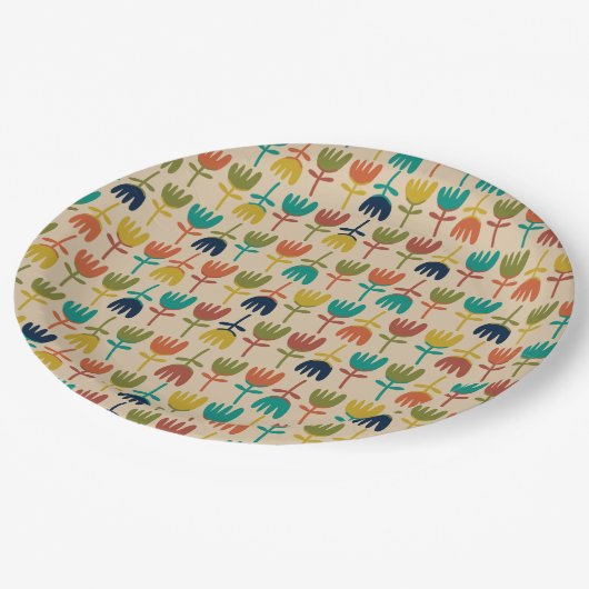 Retro Scandi Tulips Mideeuwse Floral Pattern Papieren Bordje (Gekanteld)