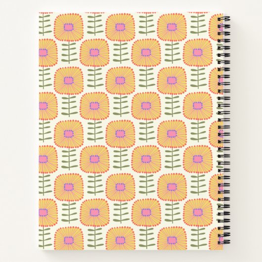 Retro Scandi Yellow Flower Pattern Personalized Notitieboek (Achterkant)