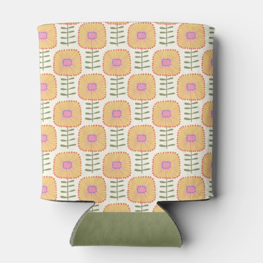 Retro Scandi Yellow Oranje Flower Vrijgezellenfees Blikjeskoeler (Achterkant)