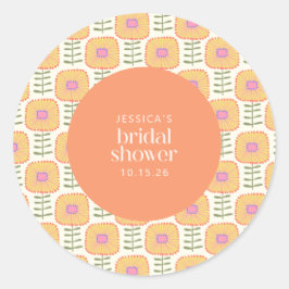 Retro Scandi Yellow Oranje Flower Vrijgezellenfees Ronde Sticker