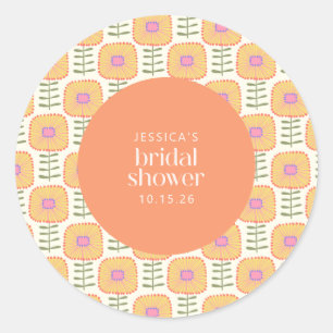 Retro Scandi Yellow Oranje Flower Vrijgezellenfees Ronde Sticker