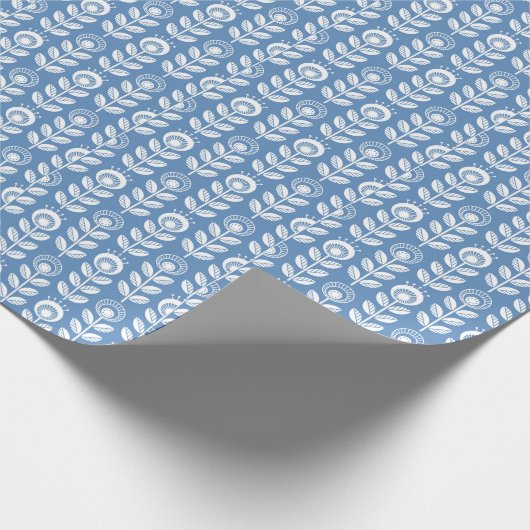 Retro Scandinavian Blue Pattern Cadeaupapier (Hoek)
