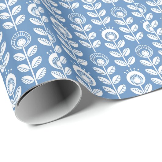 Retro Scandinavian Blue Pattern Cadeaupapier (Rol Hoek)
