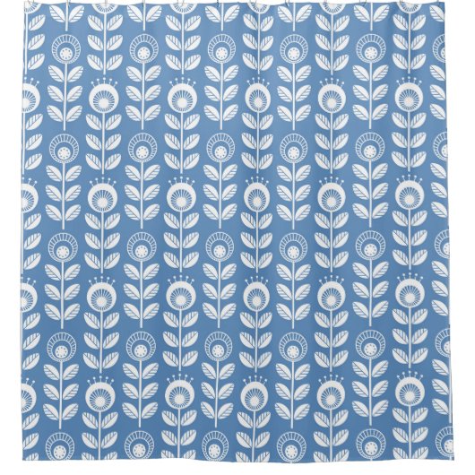 Retro Scandinavian Blue Pattern Douchegordijn (Voorkant)