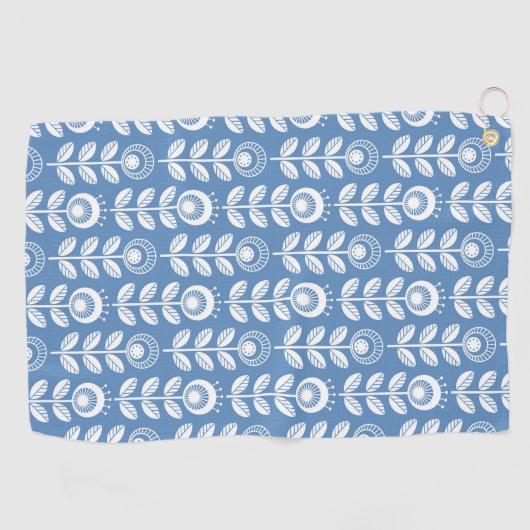 Retro Scandinavian Blue Pattern Golfhanddoek (Horizontaal)