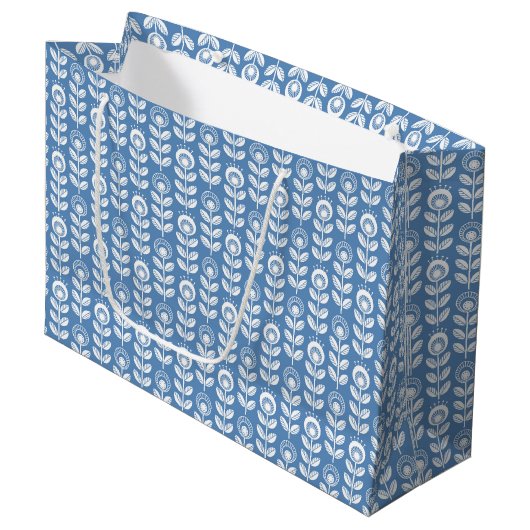 Retro Scandinavian Blue Pattern Groot Cadeauzakje (Voorkant Gekanteld)