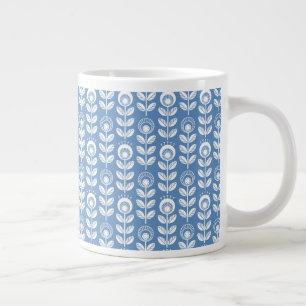 Retro Scandinavian Blue Pattern Grote Koffiekop