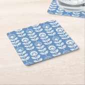 Retro Scandinavian Blue Pattern Kartonnen Onderzetters (Schuin)